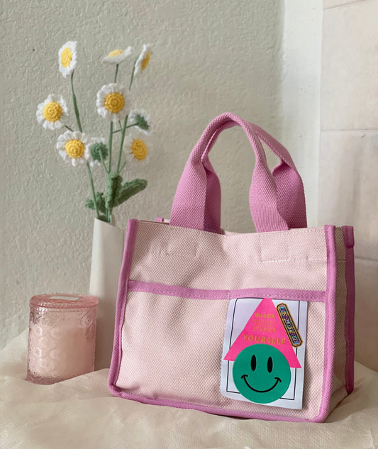 Canvas Plaid Tote Bag - Pink