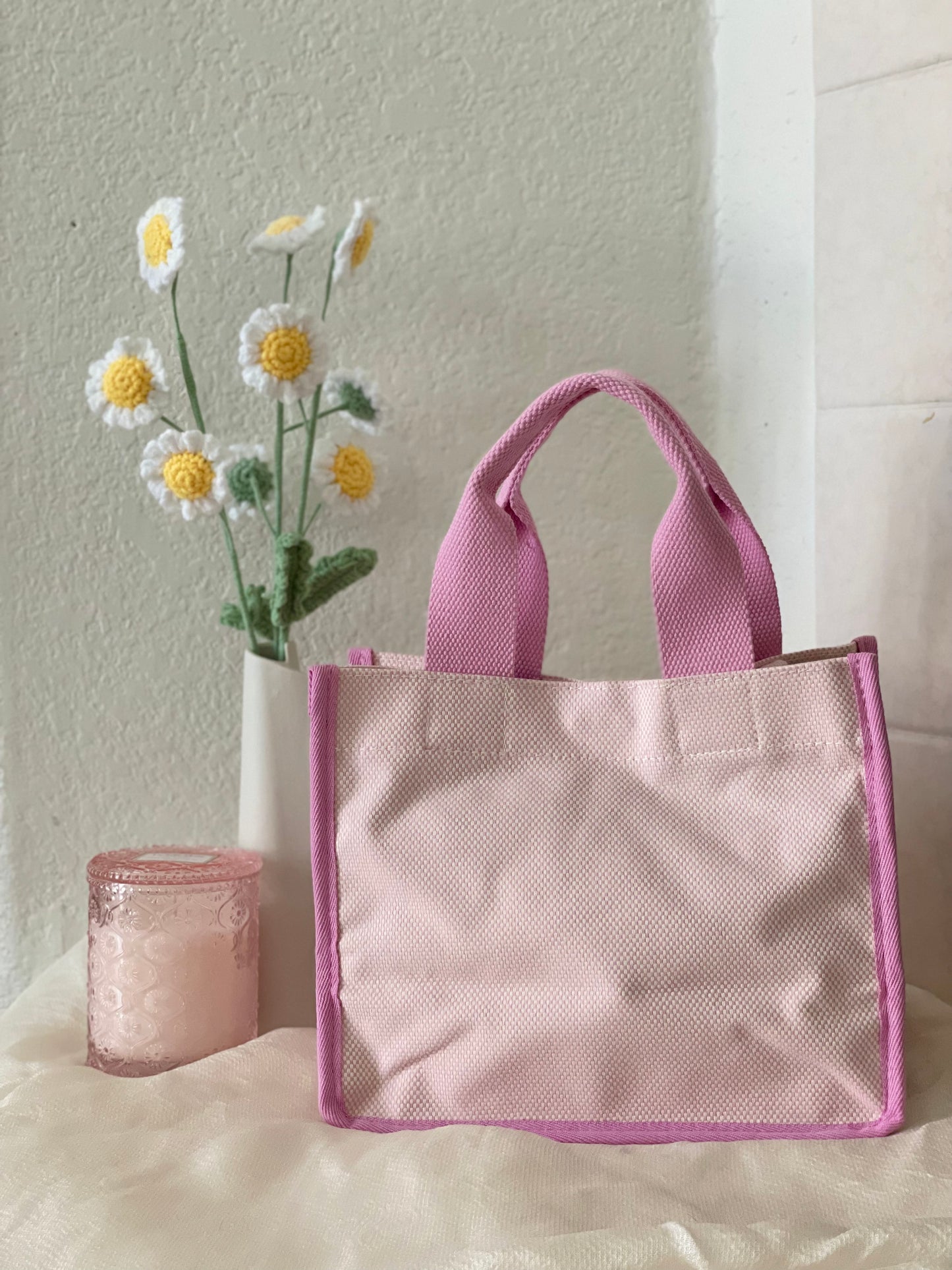 Canvas Plaid Tote Bag - Pink