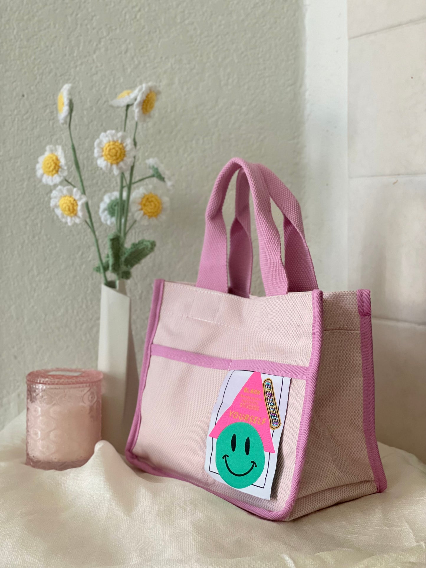 Canvas Plaid Tote Bag - Pink