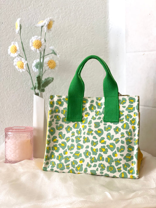 Canvas Leopard Tote Bag - Green