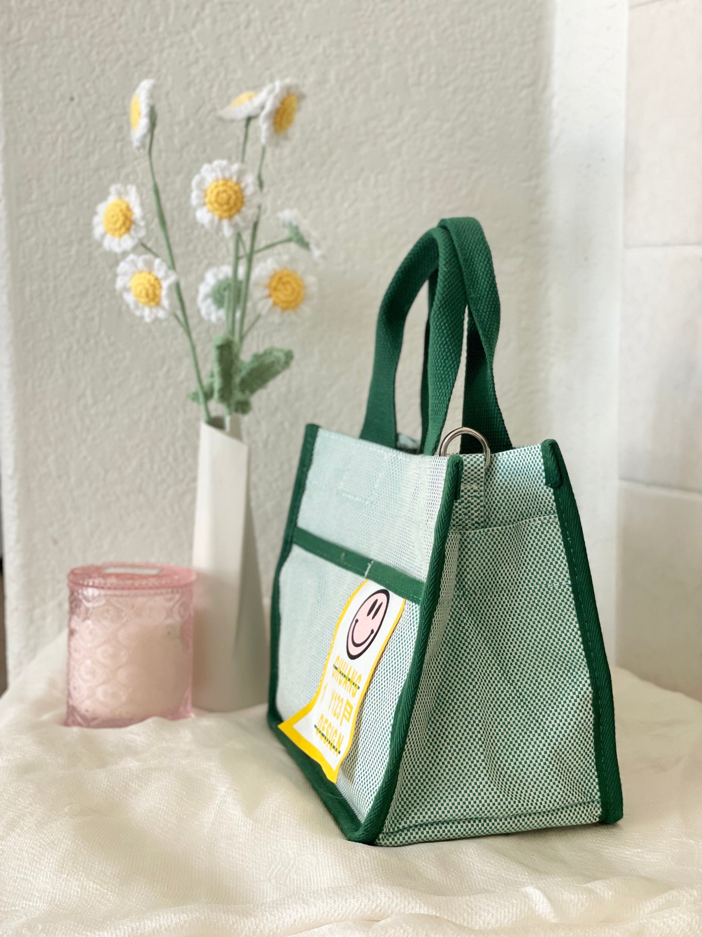 Canvas Plaid Tote Bag - Green