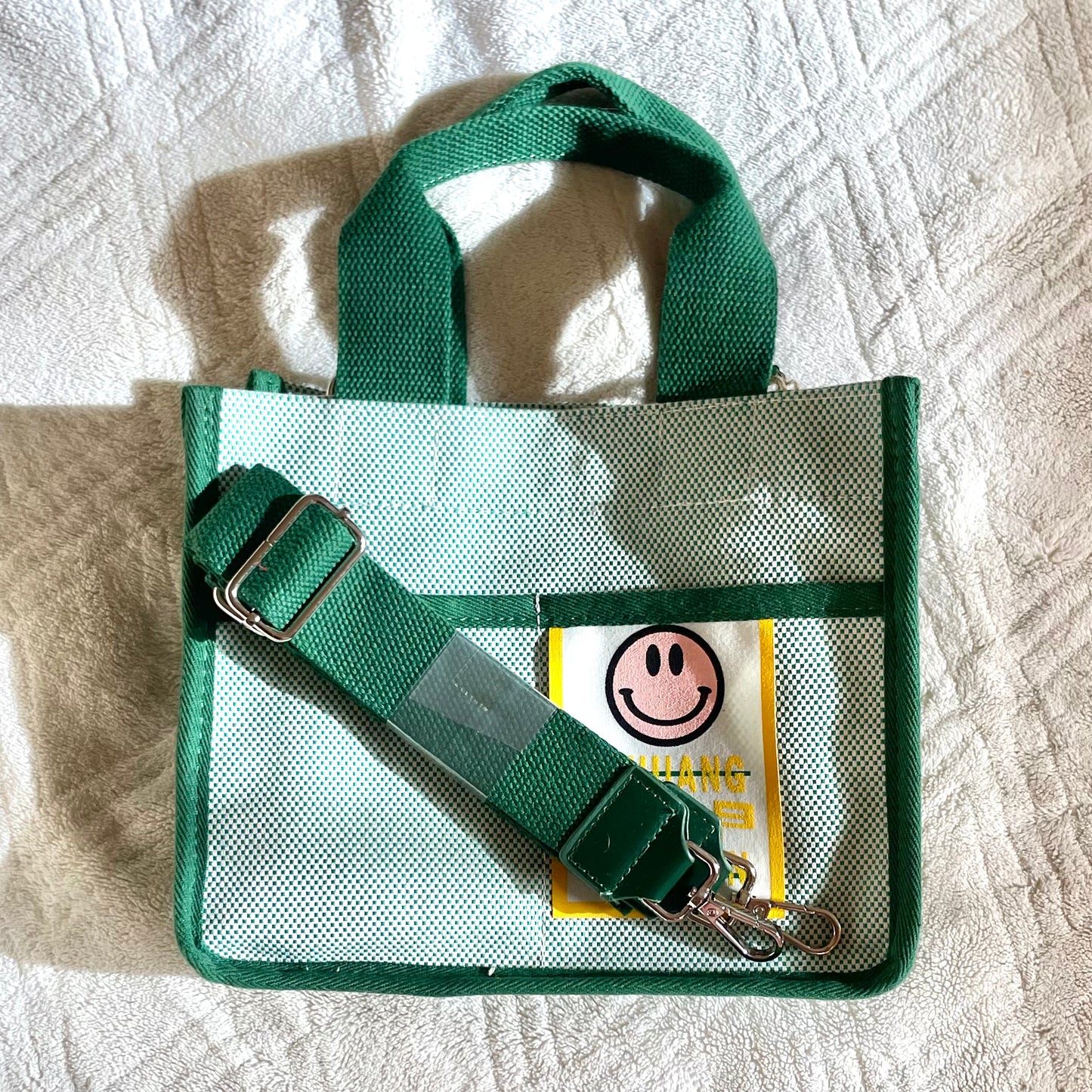 Canvas Plaid Tote Bag - Green